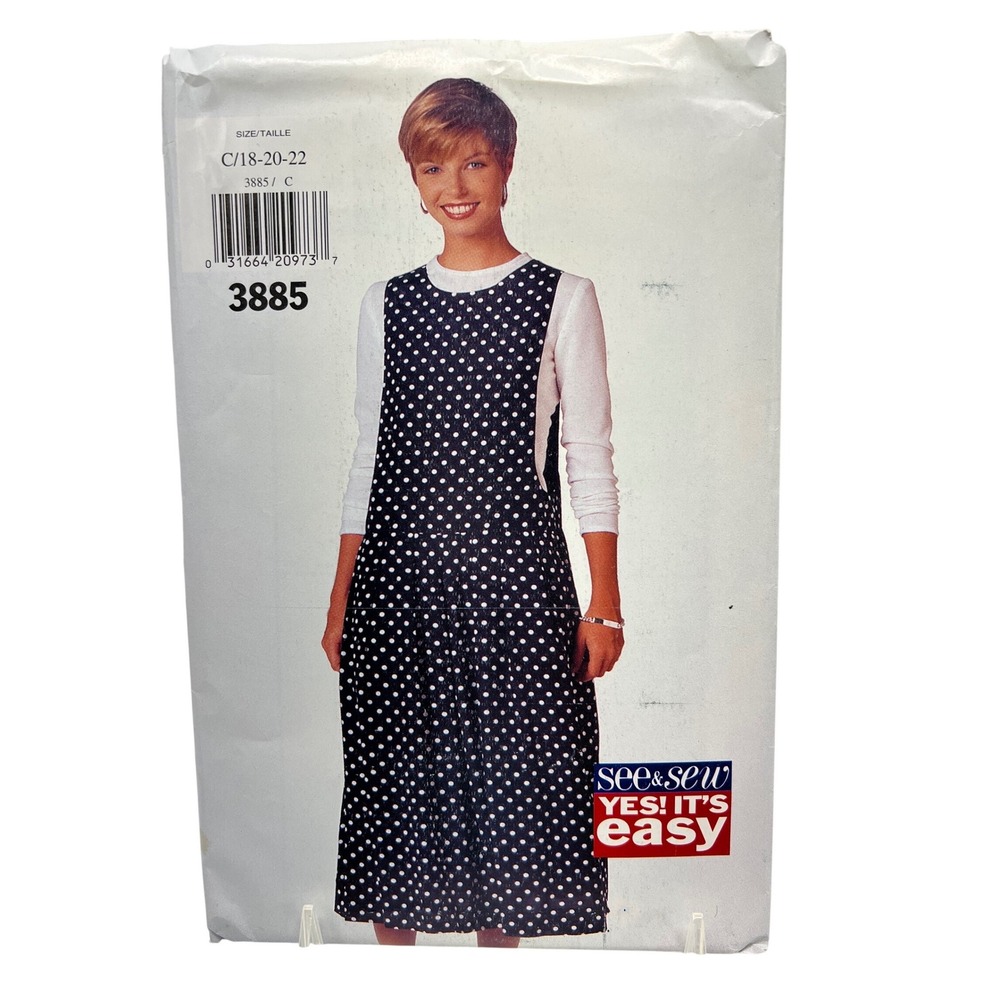 See & Sew Butterick 3885 Jumper Dress Pattern‎ 18-20-22 1995 DIY Uncut